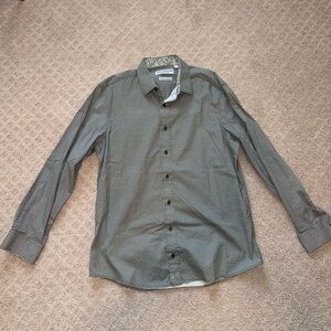 Men's Light Green Patterned Long Sleeve Collared Button Down Shirt